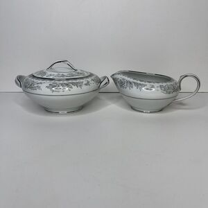 Noritake Belmont 5609 China Creamer & Sugar Platinum Silver‎